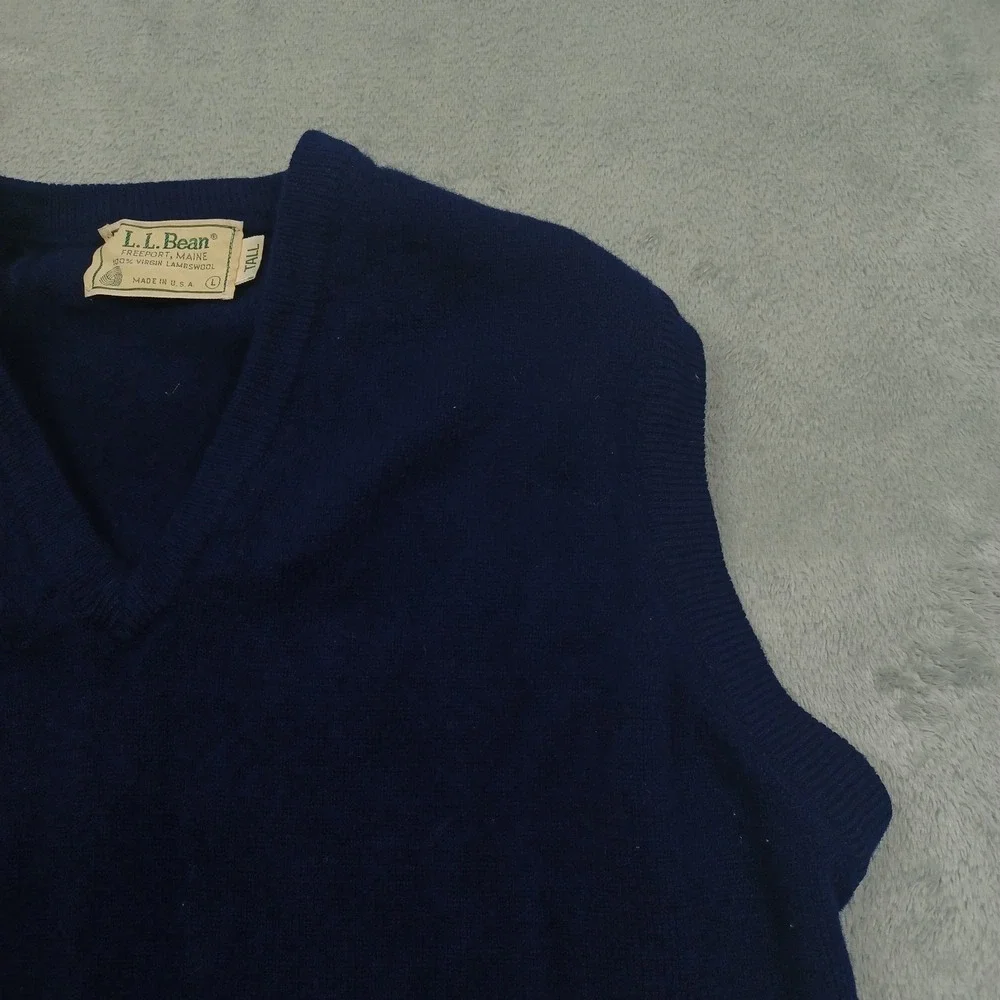 Vintage LL Bean‎ Vest Mens Large Tall Blue Wool Pullover V Neck Made In USA